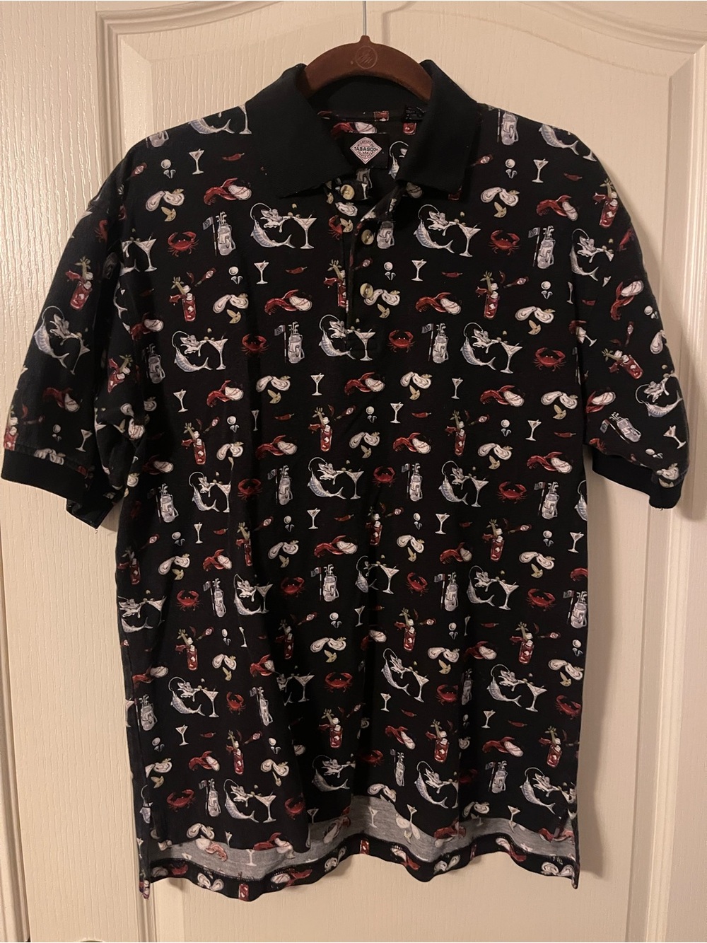 TABASCO Vintage Hot Sauce All Over Print Polo Shirt Mens M Golf 100% Cotton